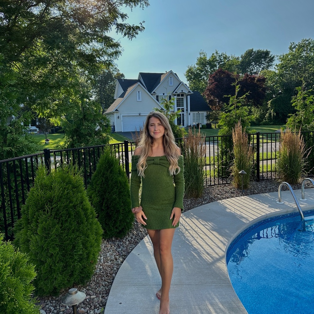 Zara Green Textured Dress with Gold Chain Straps